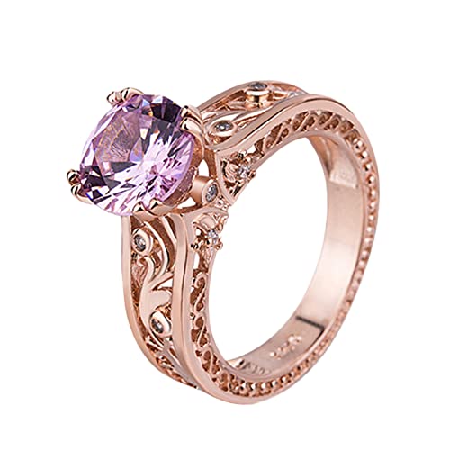 Caritierily Damen- und Mädchenmode-Edelstein-Europa und großer -Ring-mehrfarbiger Verlobungs-Hochzeits-Geschenk-Ring Hochzeitskissen Für Ringe (Pink, 6) von Caritierily