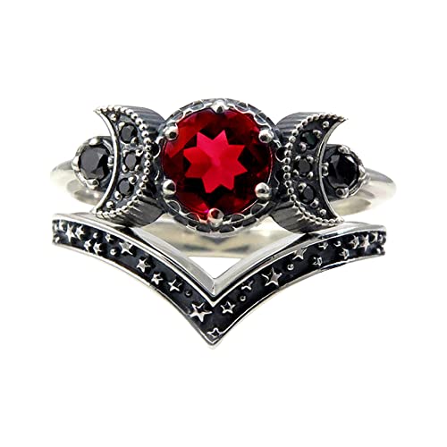 Caritierily Der Ringe Bücher Original Moon Jewellery Geschenke für Frauen Roter Amethyst Mondring Ring Mädchenringe Ringelshirt Herren (Red, 11) von Caritierily