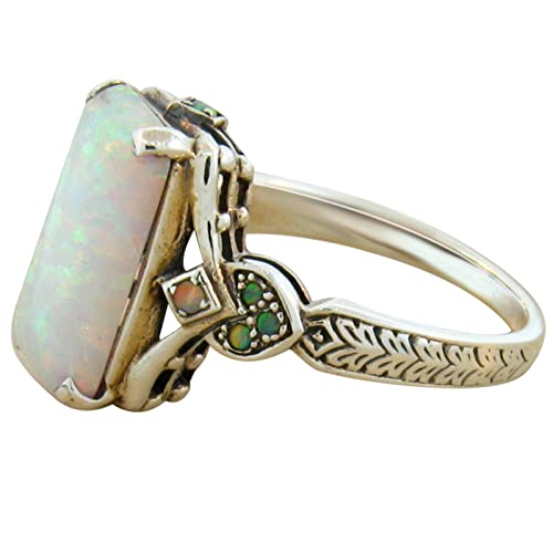 Caritierily Filigrane Ringe Für Damen Luxuriöser quadratischer weißer Opal-Antik-Silber-Ring-Schmuck-Verlobter Ring für Frauen Ringelstrumpfhose Schwarz (White, 6) von Caritierily