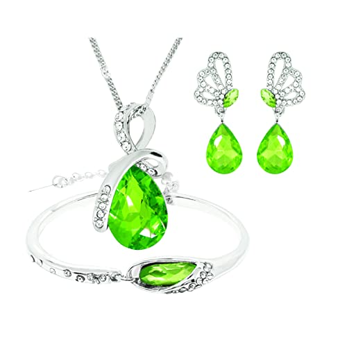 Caritierily Halskette Ohrringe Armbänder Tränen der Engel Stil Kristall Elegante Frauen Mädchen Schmuck Ohrringe Allergiefrei Damen (Green, One Size) von Caritierily