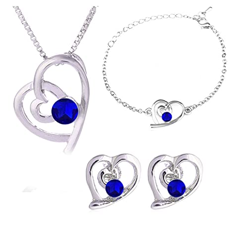 Caritierily Herz Mädchen Halskette Für Frauen Herz Und Mode Set Liebe Anhänger Halterung Ohrringe Schmuck Liebe Schmuck Sets Schmuckmanufaktur Königsblau Ohrringe (Blue, One Size) von Caritierily