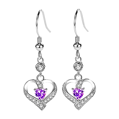 Caritierily Herzförmige Anhänger Ohrringe Farbige Diamanten 3-farbiges Zirkon-Quasten-Herz für Frauen und Mädchen Schwarze Runde Ohrringe (Purple, One Size) von Caritierily