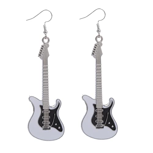 Caritierily Mode niedlich Metall schwarz weiß Musik Bass E-Gitarre baumeln Ohrringe für Frauen Mädchen Musikliebhaber Lehrer personalisierte Schmuck Geschenke Ohrringe 3 Set (White, One Size) von Caritierily