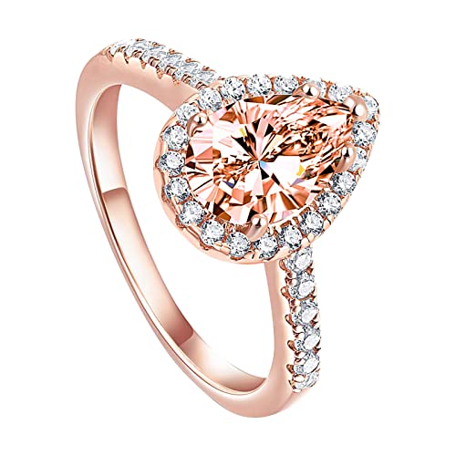 Caritierily O Ringe Pool Verlobungs-Rundschliff-Zirkon-Frauen-Hochzeits-Ring-Schmuck-Ringe für Frauen-voller -Damen-Ring Wasser Ringe (Rose Gold, 7) von Caritierily