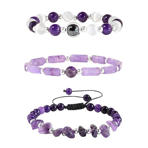 Caritierily Perlen Für Armbänder Erwachsene Perlenarmband Stress Angst Wassermelone Kristalle Opal Stretch Schmuck Geschenk für Frauen Lederarmband Herren (Purple, One Size) von Caritierily