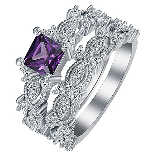 Caritierily Ringe Damen Silber Breit Engagement Zirkonia Frauen Eheringe Set Schmuck Ringe für Frau Damen Ring Set Ringe Deckenmontage (Purple, 10) von Caritierily