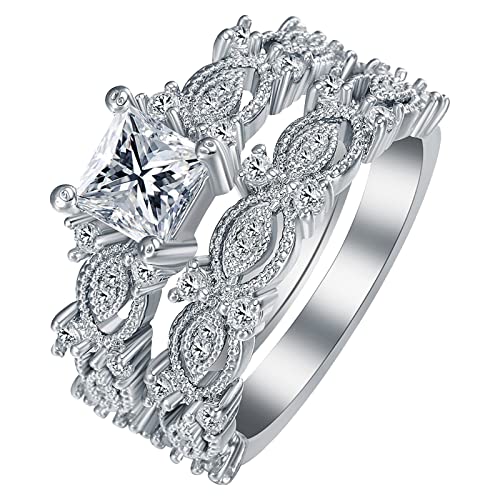 Caritierily Ringe Damen Silber Breit Engagement Zirkonia Frauen Eheringe Set Schmuck Ringe für Frau Damen Ring Set Ringe Deckenmontage (Silver, 7) von Caritierily