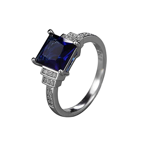 Caritierily Ringe Damen Silber Mit Steinen Quadratischer -Ring-Frauen-Verlobungs-Hochzeits-Schmucksache-Geschenk Womens Fashion Rings (Dark Blue, 8) von Caritierily