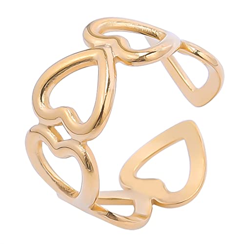 Caritierily Ringe Schwarz Paar Verstellbarer Ring Ring Stahl Tag der offenen Tür Edelstahl Damen- und Retro-Tag Vater Herren Stahl Mutterringe Der Ringe 3 (Gold, One Size) von Caritierily