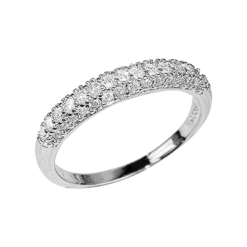 Caritierily Ringelsocken Voller DREI Reihen Zirkonia Ring für Frauen einfache Modeschmuck beliebte Accessoires Frau Ringe Für Gürtel (Silver, 8) von Caritierily