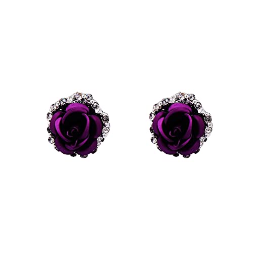 Caritierily Rose Strass Ohrringe Thin Dangle Rose Elegante Strass Ohrringe Hochzeit Frauen Accessoires Schmuck Rose Ohrringe für Frauen Ohrringe Perlen Stecker (Purple, One Size) von Caritierily