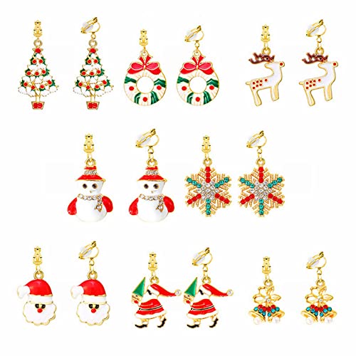 Caritierily Schicke Ohrringe Für Damen Weihnachtsohrringe Weihnachtsmann Schnee Weihnachtsbaum Ohrclip Weihnachtsohrringe Kreatives Design für alle (1E-Red, One Size) von Caritierily