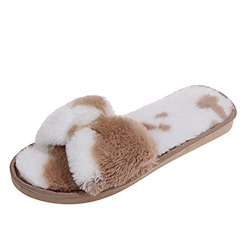 Caritierily Schleife Sommer Hausschuhe Damen Kuh Freizeitschuhe Hausschuhe Muster Bowknot Plüsch Plüsch Mode Damen Slipper (Khaki, 4.5), khaki, 37.5 EU von Caritierily