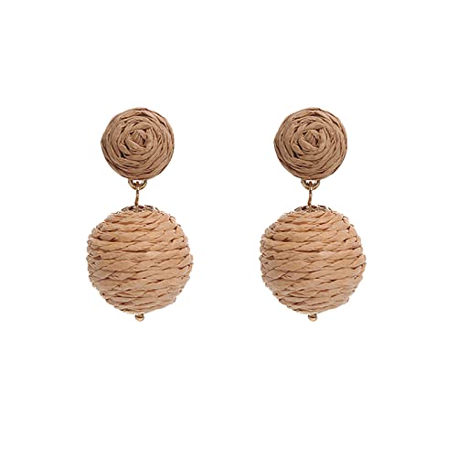 Caritierily Schmuck Geschenk zum Geburtstag Rattan Ohrringe Rattan Kugel Ring Anhänger Ohrringe Damen Handgemachte Ohrringe Geflochtene Stroh Rattan Bast Ohrringe Sommer Strand Accessoires (0418B-A von Caritierily