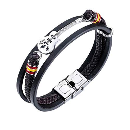 Caritierily Schwarzes Armband Herren Gravur aus Mit Magnetarmband Lederarmband Verschlussarmband Herren-Gitarren-Mehrschichtarmbänder Magnetverschluss aus Edelstahl von Caritierily