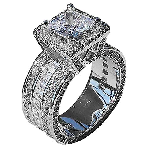 Caritierily Sortiment Size511 Edelstein-Prinzessin-Ring-Kupfer-Hochzeits-Frauen-wunderschöne Ring-Schnitt-Ringe Ringe Aus Silberbesteck (White, 11) von Caritierily