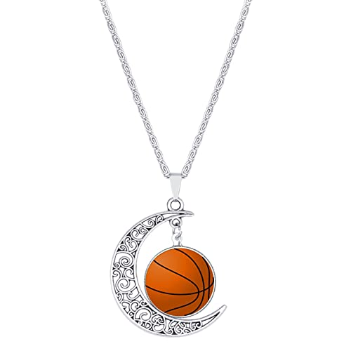 Damen Perlenkette Herren Perlen Ketten Sport Basketball Fußball Mond Halskette Geschenke Mama Halskette Geschenke Kugelform Anhänger Halskette für Mädchen Papa für Spieler Ideen (Red, One Size) von Caritierily