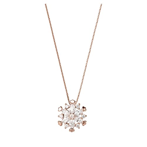 Damen Silberkette Strass Halsband Halskette Silber Schneeflocke Halsketten Kristallkette Schmuck für Frauen Mädchen (Rose Gold, One Size) von Caritierily