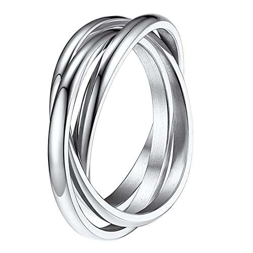 Dekompression DREI Ringe Rotierender Ring Edelstahl Silber Ringe Ehering Ringe Für Frauen Ringe Für Männer Rotierende Ringe Geometrie Ringe Größe 6 12 Ringe Mädchen 5 Jahre (Silver, 10) von Caritierily