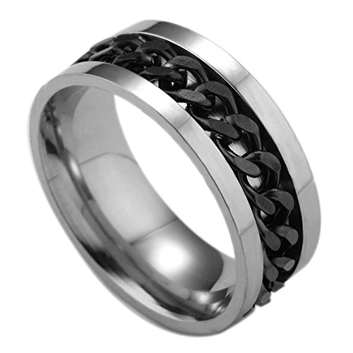 Edelstahl Ringe Herren Historischer Grenzkreuzschmuck Stahl Rotationsring, Kettenring, Ringe Ringe Kombinierbar 029 (Black, 11) von Caritierily