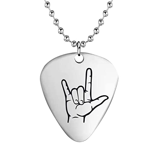 Edelstahl Rock Geste Halskette Ich Liebe Dich Hand Gebärdensprache Anhänger Halskette Geschenke für Jungen und Mädchen Anhänger Gegen Zecken (A, One Size) von Caritierily