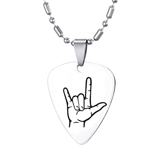 Edelstahl Rock Geste Halskette Ich Liebe Dich Hand Gebärdensprache Anhänger Halskette Geschenke für Jungen und Mädchen Anhänger Gegen Zecken (C, One Size) von Caritierily