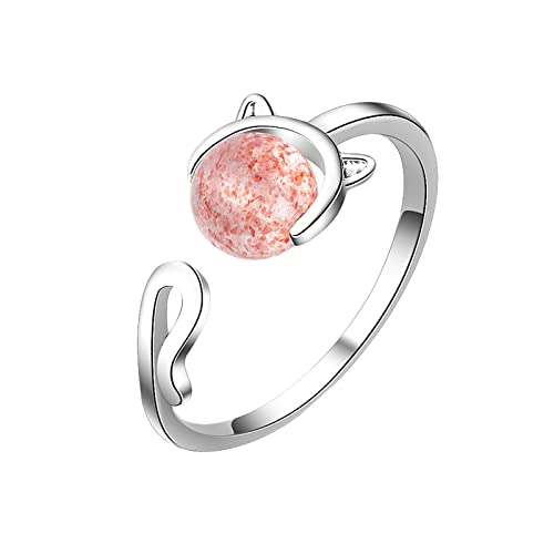 Caritierily Frauen-Mode-Ring-offene justierbare Ringe Kristall-Nette Katzen-Ringe für sie Ringe Ausmessen (Pink, One Size) von Caritierily