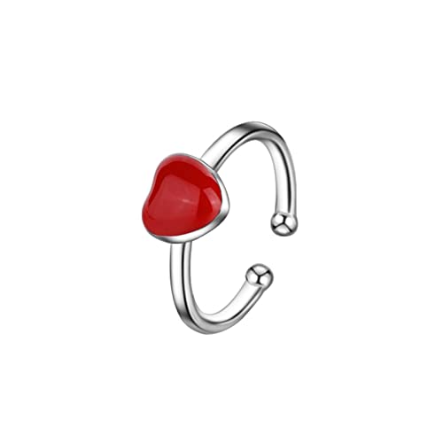 Caritierily Frauen-Mode-Ring-offene justierbare Ringe rotes Herz-Liebes-Ring für Mädchen Ringer Acetat (Red, One Size) von Caritierily