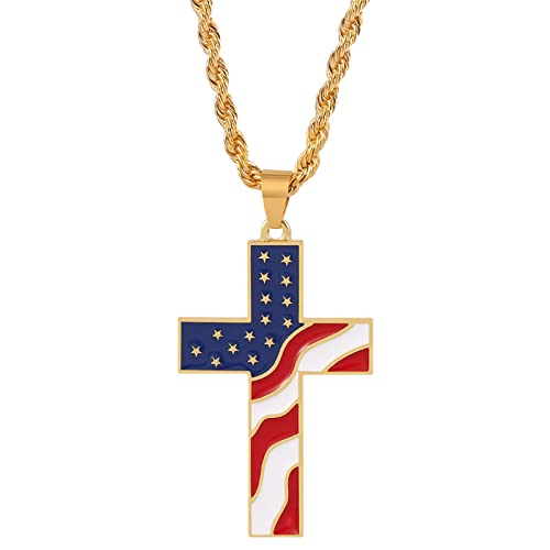 Caritierily Geschenke aus Stahl amerikanisches USA-Flaggenkreuz-religiöse Anhänger Halsketten-Kette für Männer Halskette Shot Glas (Gold, One Size) von Caritierily