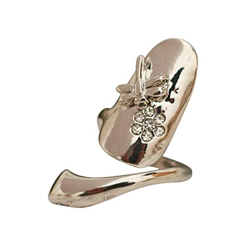 Gold überzogener voller Bling Iced Out Fingernagelring für Frauen Fingerringe für Frauen Einzigartiger Fingernagel schützender Nagelkappen-Abdeckungsring Fun Rings (Silver, One Size) von Caritierily