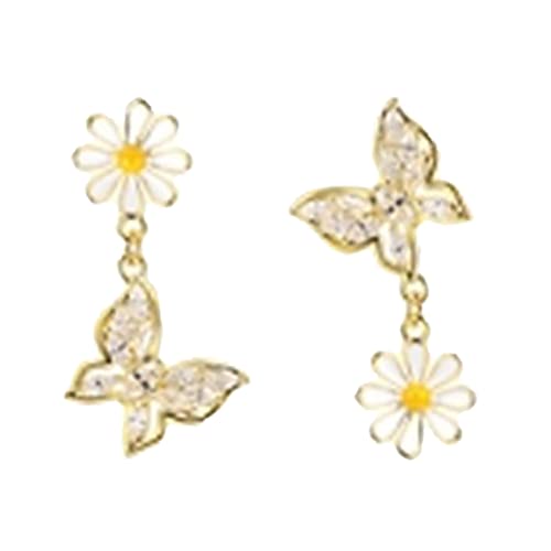Große Türkisfarbene Ohrringe Asymmetrische Gänseblümchen-Ohrringe, weibliches Design, Gefühl hoch, Schmetterlings-Ohrringe, Ohrringe, hochwertige Gefühls-Ohrringe, süßes Mädchen, (1I-Gold, One Size) von Caritierily