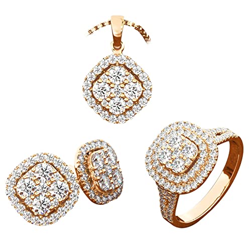 Grünes Indisches Schmuckset Exquisite Ringe Halskette Ohrringe Schmuckset für Frauen Zirkon Kette Anhänger Hochzeit Verlobung Jahrestag Geburtstag Freundin (Gold, 8) von Caritierily