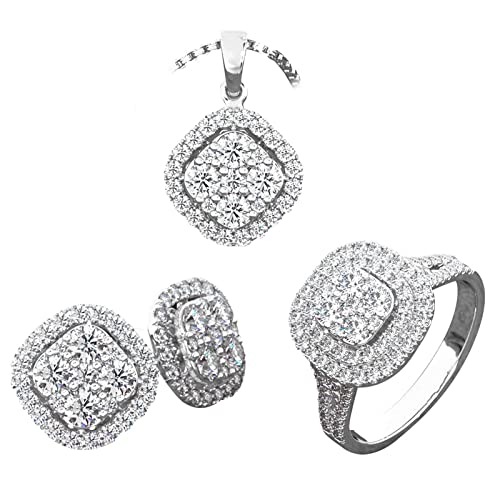 Caritierily Grünes Indisches Schmuckset Exquisite Ringe Halskette Ohrringe Schmuckset für Frauen Zirkon Kette Anhänger Hochzeit Verlobung Jahrestag Geburtstag Freundin (Silver, 7) von Caritierily