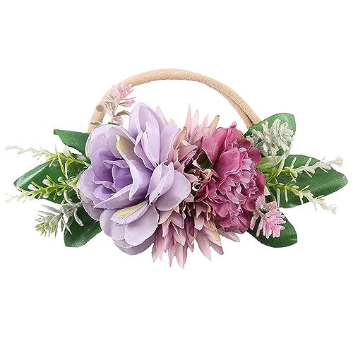 Haarspangen Damen Aufbewahrung Nylon, Blumen, Haarschleife, elastische Bänder, superweiche dehnbare Nylon-Haarbänder mit Blumenmuster für Neugeborene, Kleinkinder, Kinder (Purple, One Size) von Caritierily