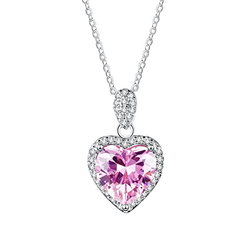 Halskette Schmuck Geschenkbox Rosa Kristallhalsketten-Frauen-Schlüsselbein-Kette europäischer und amerikanischer Art- und Weisedamen-Herz-Halsketten-Anhänger Muttertag Geburtstag (White #5, One Size) von Caritierily