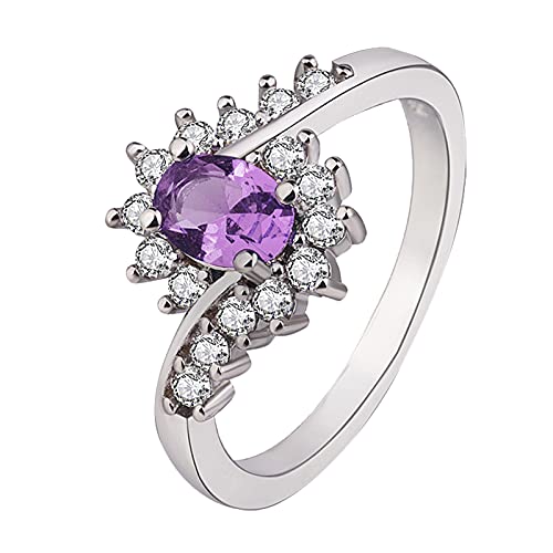 Caritierily Hühner Ringe Nummeriert Damen Ringe Ringe und glänzend für Damen Damen Silber Ringe Herren Strass Ringe Ringe Mens Wedding Rings (Purple, 6) von Caritierily