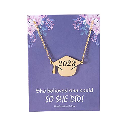 Kette Damen Herz Halskette 2023 Graduierung Anhänger Halskette mit einer Karte Geschenke für Sie 2023 Inspirierender Schmuck für Frauen Mädchen Klasse 2023 College Student High School (Gold, One Size) von Caritierily