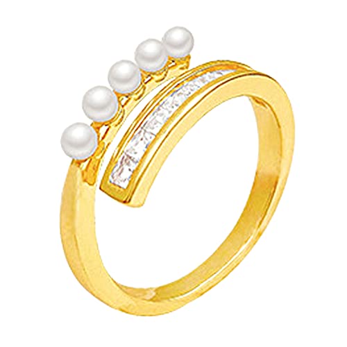 Kleiner Entwurfs-Perlen-Zirkon-offener Ring-weibliche Mode-Persönlichkeits-Licht-luxuriöser hochwertiger Geschmacks-Ring-Kupfer-Ring mit -Ring auf Flügel-Ehering für Frau Turn Ohne (Gold, One Size) von Caritierily