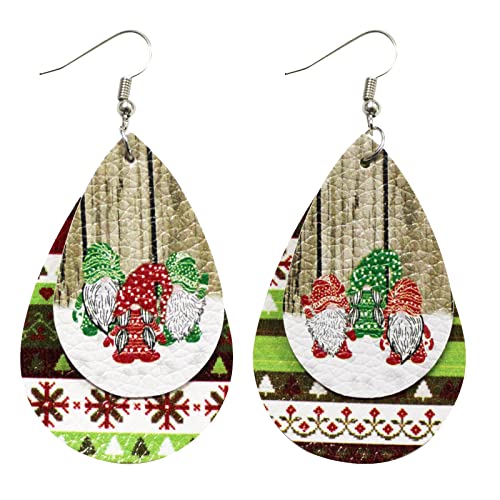 Caritierily Lederohrringe für Damen Weihnachtsohrringe Teardrop Dangle Leichte Kunstlederohrringe Urlaubsohrringe Ohrstecker Mit Flachem Rücken (D, One Size) von Caritierily