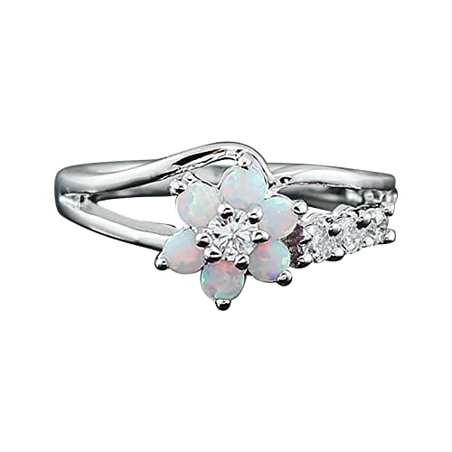 Caritierily Letter Rings Vintage Exquisite Damen Ring Rosa Weiß Opal Zirkon Ring Kupferring Ringe Gardinenstange Edelstahl (White, 8) von Caritierily