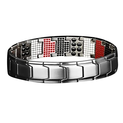 Männeruhr Lederarmband Schwarz Magnetisches Armband Paar Kupfer Armband Männer Frauen Arthritis Relief Armband Armband Herren Edelstahl (D, One Size) von Caritierily