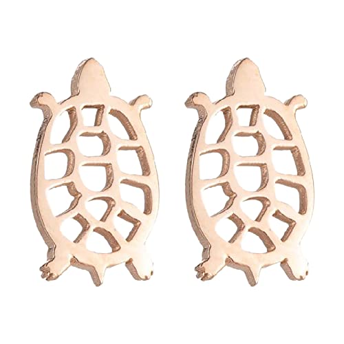 Meerestier-Ohr-Nagel-Edelstahl- Nette Hohle Schildkröten-Ohr-Nagel-Persönlichkeit modische Edelstahl-glückliche Hohle Schildkröten-Ohrringe für Frauen vergoldeter (Rose Gold, One Size) von Caritierily