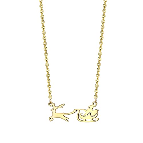 Caritierily Mode Temperament Einfacher Schmuck Kreative Weihnachtsmann Schlitten Anhänger Halskette Geschenk Mädchen Und Frauen Silberkettchen Mit (Gold, One Size) von Caritierily