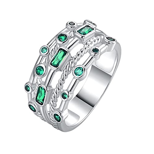 Caritierily Modischer überlagerter grüner Edelstein-durchbrochener Ring Zirkon-Ring-Damen-Schmucksache-Ringe für Frauen Letter Rings (Silver, 6) von Caritierily