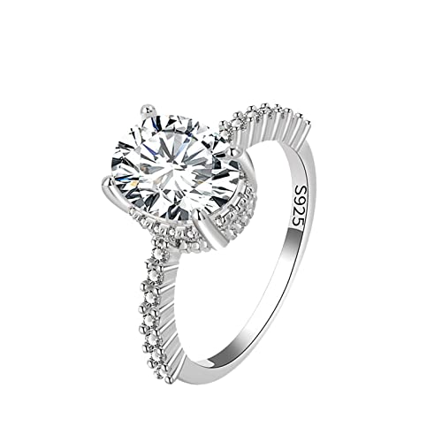 Moissanite Deluxe Runder Ehering Zirkonring für Frauen und Mädchen Mode Einfacher Zirkonring Einfache Persönlichkeit Charakter Zirkon Kronenring Kette Ringe Ineinander Name (Silver, 10) von Caritierily