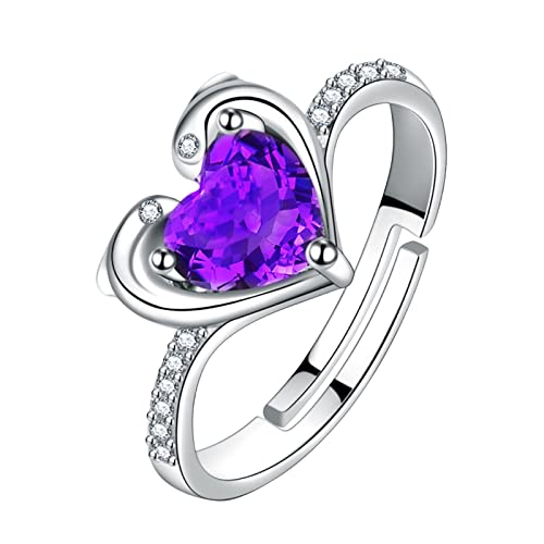 Natürlicher -Versprechensring aus Sterlingsilber, massives Gold, für Frauen, Mädchen, Geburtsstein, Schmuck, Geschenk für ihren Hochzeitstag Nasen Ringe (Purple, One Size) von Caritierily