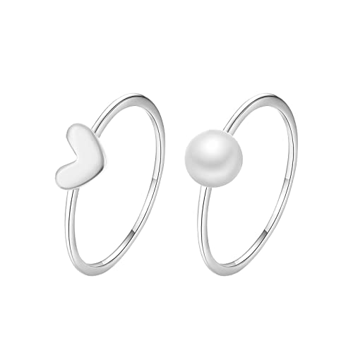 Caritierily Perlen-Herz-Ring-Set für Damenmodeschmuck Beliebte Accessoires Der Ringe Kostüm Kinder Jungen (Silver, One Size) von Caritierily