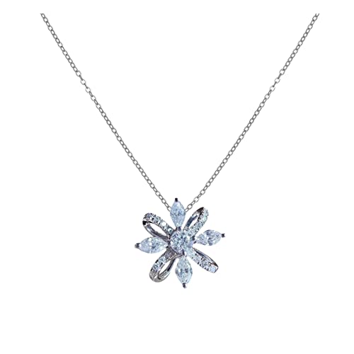 Reine und frische Blumen in Pferdeaugenform Zirkon Anhänger Halskette Silber Anhänger Schmuck Geschenke für Frauen Mutter Schwester Tochter Handbremse Anhänger (Silver, One Size) von Caritierily