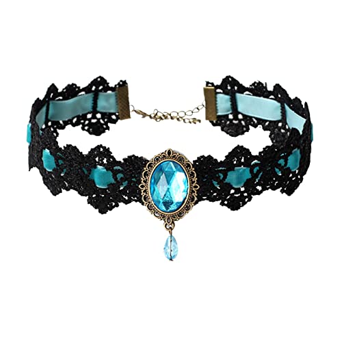 Retro Gothic Lace Choker Elegant Sexy Halskette Black Lace Choker Clavicle Chain Halskette mit Strass Spitzenschmuck für Frauen Mädchen Anhänger Lederkette Herren (Light Blue, One Size) von Caritierily