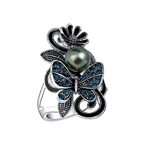 Caritierily Ring-Schmucksache-Modeschmuck-verlobter Ring der Marine-Blau-Perlen-Schmetterlings-Frauen Plastik Ringe (Navy, 10) von Caritierily